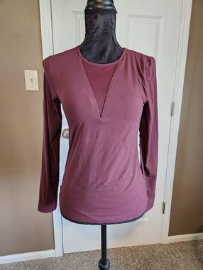 Long Sleeve V-Neck Layered Look Top - Burgundy/maroon